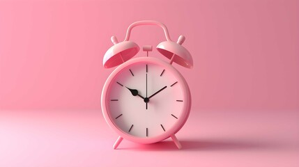 Minimal concept Woman holding alarm clock on pink background