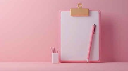 Note Pad and Pencil on Pink minimalist Background