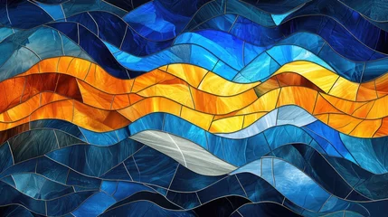 Photo sur Plexiglas Coloré stained glass abstract background with waves, simple lines