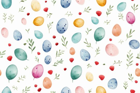 Watercolor Pattern With Balloons and Leaves