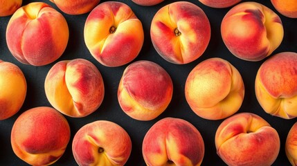 peach fruits layout, close up, top view