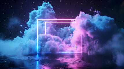 abstract neon frame with smoke on dark background