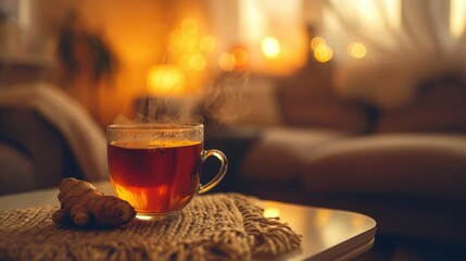 a glass filled with warm ginger tea