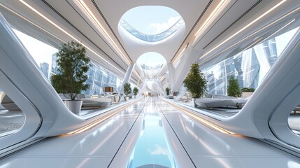 The futuristic skybridge in this office complex not only provides a visually stunning backdrop but also reflects the companys commitment to forwardthinking and progress.