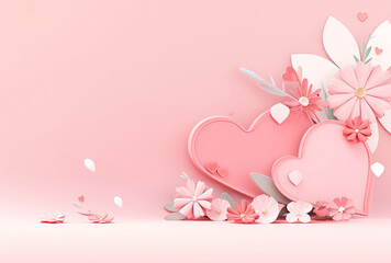 Pink Heart With Flowers on Pink Background