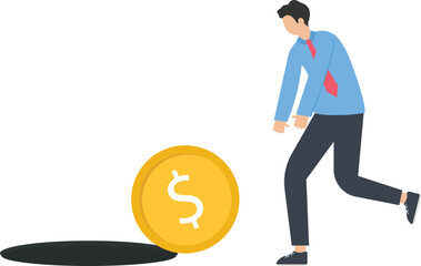 Businessman running to catch a dollar coin for business success concept, 
