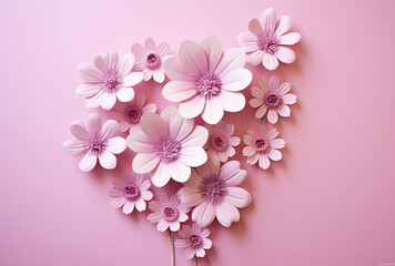 Fototapeta na wymiar Paper Flowers on Pink Background