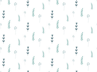 Obraz premium Botanical Simple seamless Pattern. Green branches with leaves. Foliage Spring summer background. Abstract doodle Plant illustration for Design wallpaper, cover, fabric printing