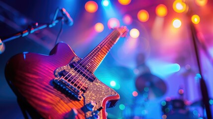 Stage lights.Abstract musical background.Playing guitar and concert concept.Live music...