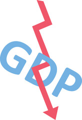 GDP symbol and the red arrow are going down or financial crisis concept,
