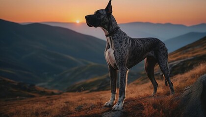 Great Dane, dog at dawn, purebred dog in nature, happy dog, beautiful dog