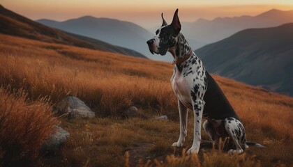 Great Dane, dog at dawn, purebred dog in nature, happy dog, beautiful dog