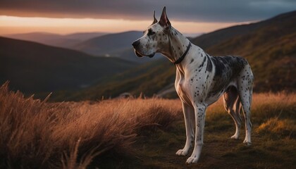 Great Dane, dog at dawn, purebred dog in nature, happy dog, beautiful dog