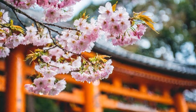 cherry blossoms at fushimi inari taisha shrine in kyoto japan