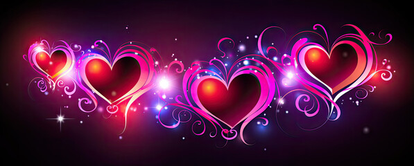 Group of Hearts on Dark Background