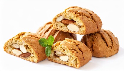 cantucci biscuits italian almond cookies isolated on white background - obrazy, fototapety, plakaty