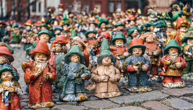 hundreds of wroclaw dwarf figurines appeared in the city wroclaw poland high quality photo