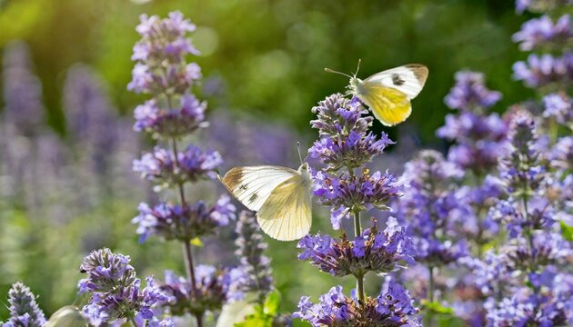 catmint nepeta six hills giant flowers in a garden lots of white butterflies on flowers