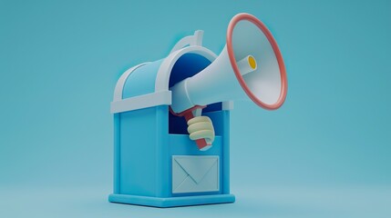 Letters open mailbox megaphone on colorful background