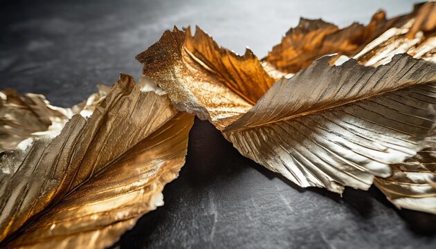 abstract torn piece of metal leaf potal paper on png tranparent background gold and bronze color