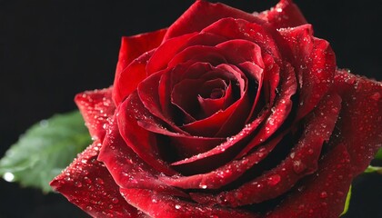 dark red rose with water drop on the black background