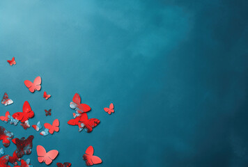 A Group of Red Butterflies Floating on Top of a Blue Surface
