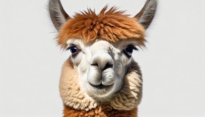 alpaca face shot isolated on transparent background cutout