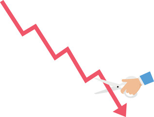 The investor uses scissors to cut a stock market graph or graph crisis concept, 
