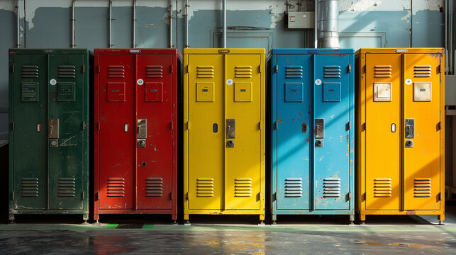 A series of lockers at a gym each with a different financial goal label integrating lifestyle with investing