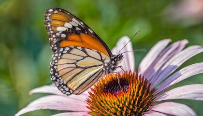 Obraz na płótnie Canvas macro shots beautiful nature scene closeup beautiful butterfly sitting on the flower in a summer garden