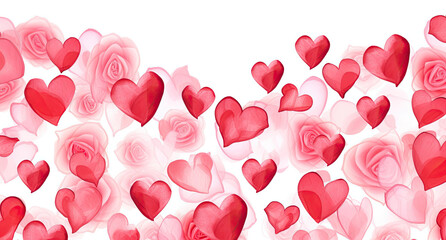 Assorted Red and Pink Hearts on White Background