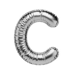 Letter C in the form of a foil balloon isolated on a transparent background. PNG 3D render. Letter of the Latin alphabet. Silver volumetric letter with matte texture.