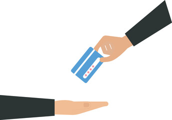 Businessman give a credit card to a customer and transaction of credit card concept,
