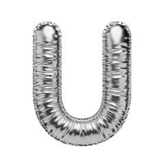 Letter U in the form of a foil balloon isolated on a transparent background. PNG 3D render. Letter of the Latin alphabet. Silver volumetric letter with matte texture. © Nadya