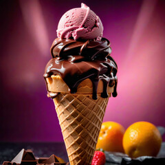 Ice-cream in cone standing on the table
