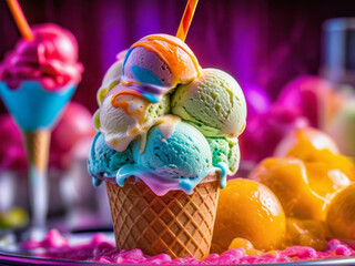 Vivid color ice-cream in colorful-party like composition