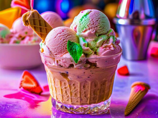 Vivid color ice-cream in colorful-party like composition