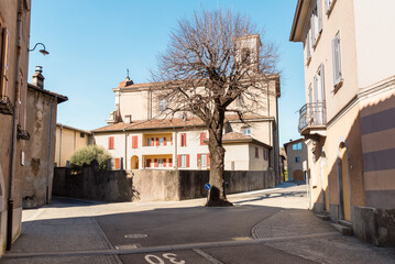 Streets in the center of Ligornetto, district of the city of Mendrisio, Ticino, Switzerland