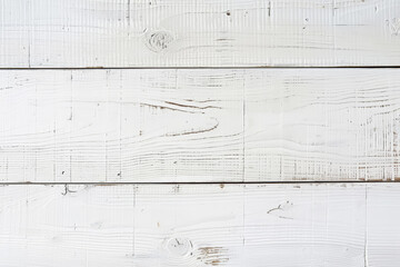 Whitewashed wooden planks with detailed wood grain and knots showing through the paint for a rustic...