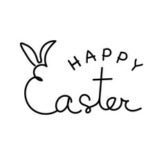 Continuous line drawing art easter card with calligraphy lettering and easter bunny shape. Happy Easter greeting card. Vector illustration 