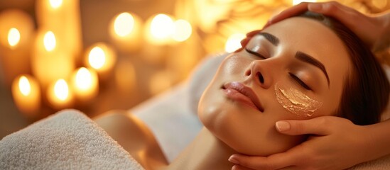 A woman at the spa is enjoying a facial massage, with a smile on her face and a happy gesture. As she relaxes, her eyelashes flutter and wrinkles smooth out, making her feel refreshed and rejuvenated.