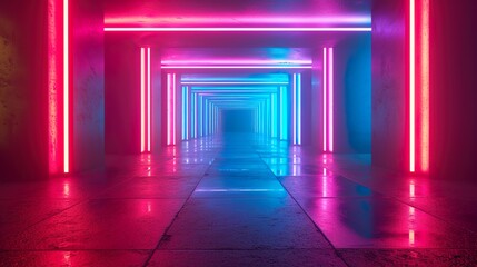 3d render, abstract neon background, space tunnel turning to left, ultra violet rays, glowing...