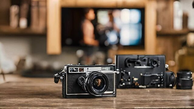 An old fashioned digital camera on table.