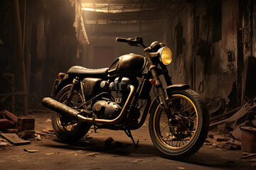 a motorcycle in a dark room