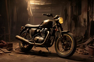 Afwasbaar Fotobehang Motorfiets a motorcycle in a dark room