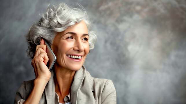 Mature woman with glasses talking on a mobile phone