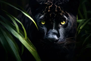 Tuinposter a black panther with yellow eyes © Ana