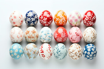 Colorful easter eggs on white background. Happy Easter concept.