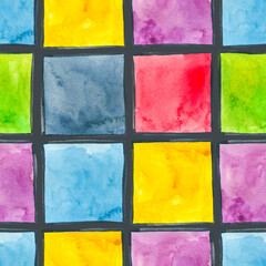 Watercolor Color Blocks Seamless Pattern, Colorful Pop Art - 735420704