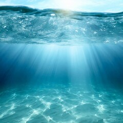 Underwater photography of the sea with crystal water detail and sun beams, summer and relaxation concept